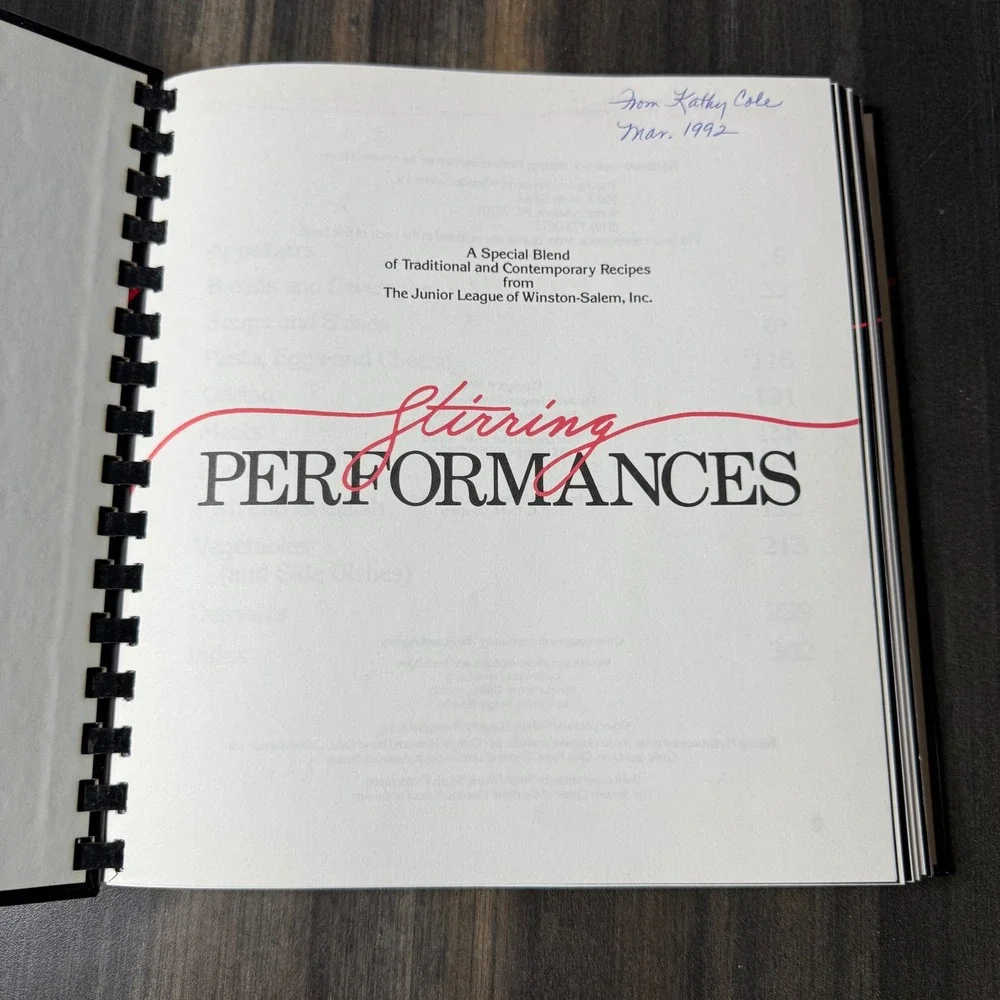 Stirring Performances Cookbook‎ Junior League Recipes Vintage Spiral Bound